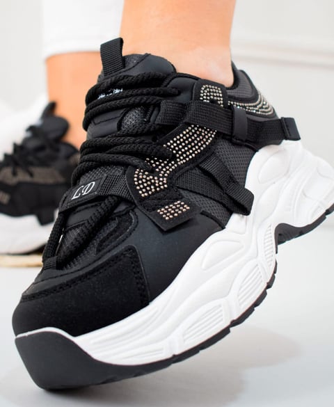 Black and white chunky sneaker with rhinestones