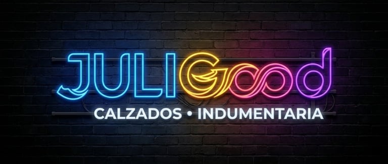 Neon sign for JuliGood footwear and clothing store